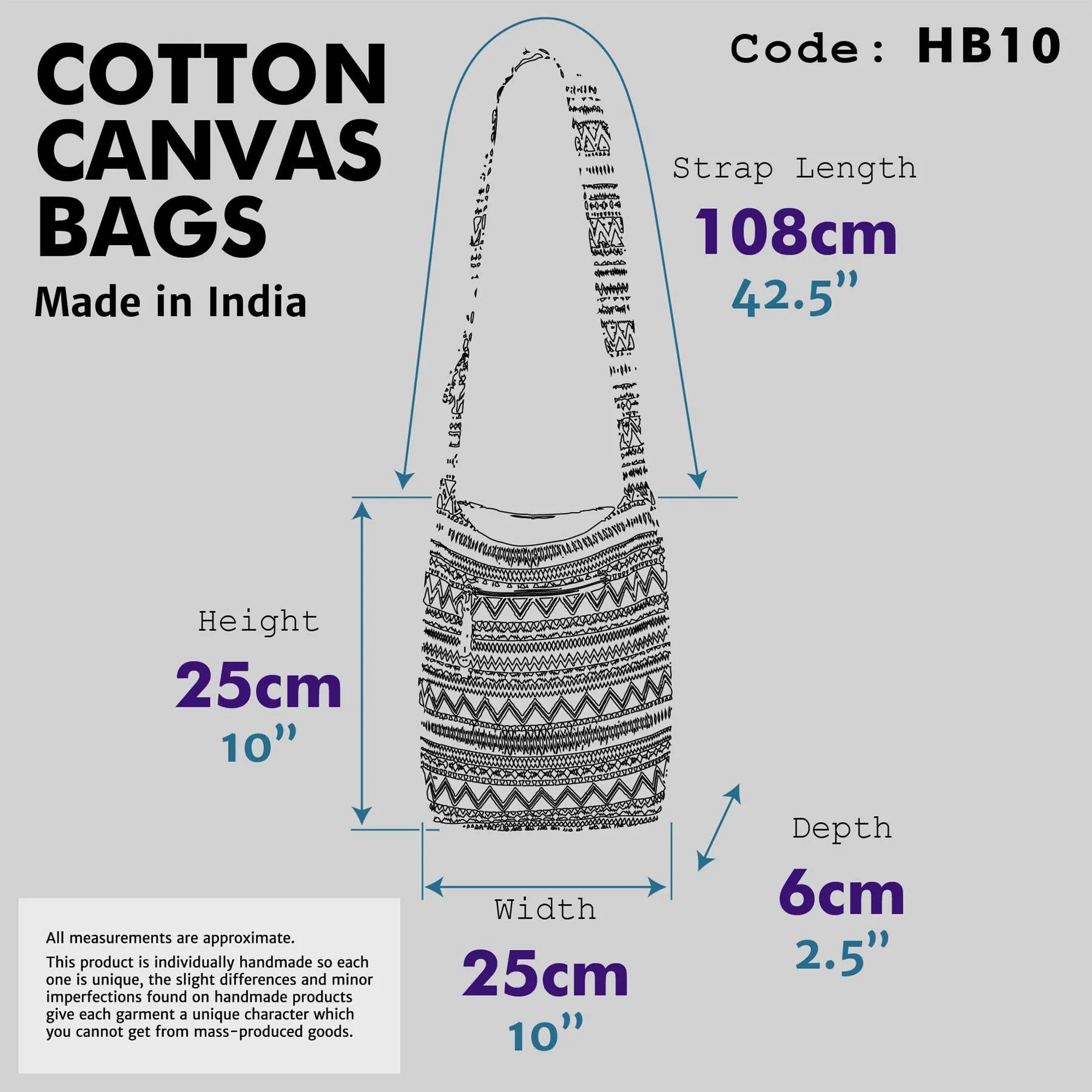 Cotton Canvas Sling Shoulder Bag - Blue Ellipse