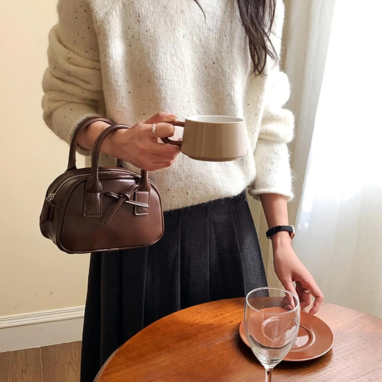 Creative Bows Aesthetic Shoulder Bag PU Leather Handbag Stylish Crossbody Bags Casual Satchel Purse For Everyday Use