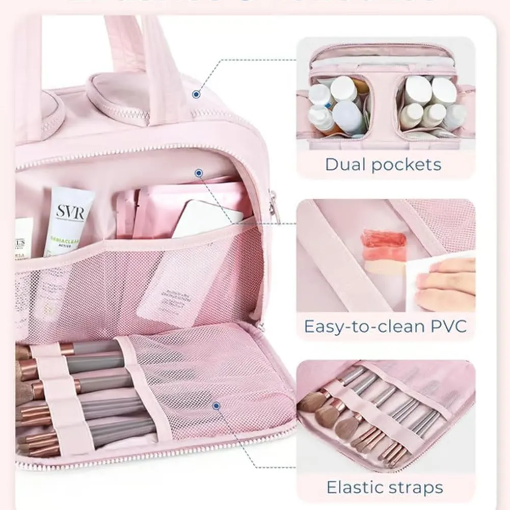 Cureaway Travel Bag, Cureaway Travel Cosmetic Bag, Large Capacity Wide-Open Cosmetic Bags, Open Flat Toiletry Bags, Dry-and-Wet Separation for Accessories, Essentials, Toiletries (White)