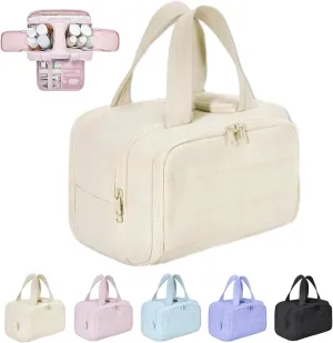 Cureaway Travel Bag, Cureaway Travel Cosmetic Bag, Large Capacity Wide-Open Cosmetic Bags, Open Flat Toiletry Bags, Dry-and-Wet Separation for Accessories, Essentials, Toiletries (White)