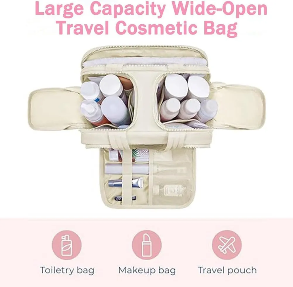 Cureaway Travel Bag, Cureaway Travel Cosmetic Bag, Large Capacity Wide-Open Cosmetic Bags, Open Flat Toiletry Bags, Dry-and-Wet Separation for Accessories, Essentials, Toiletries (White)