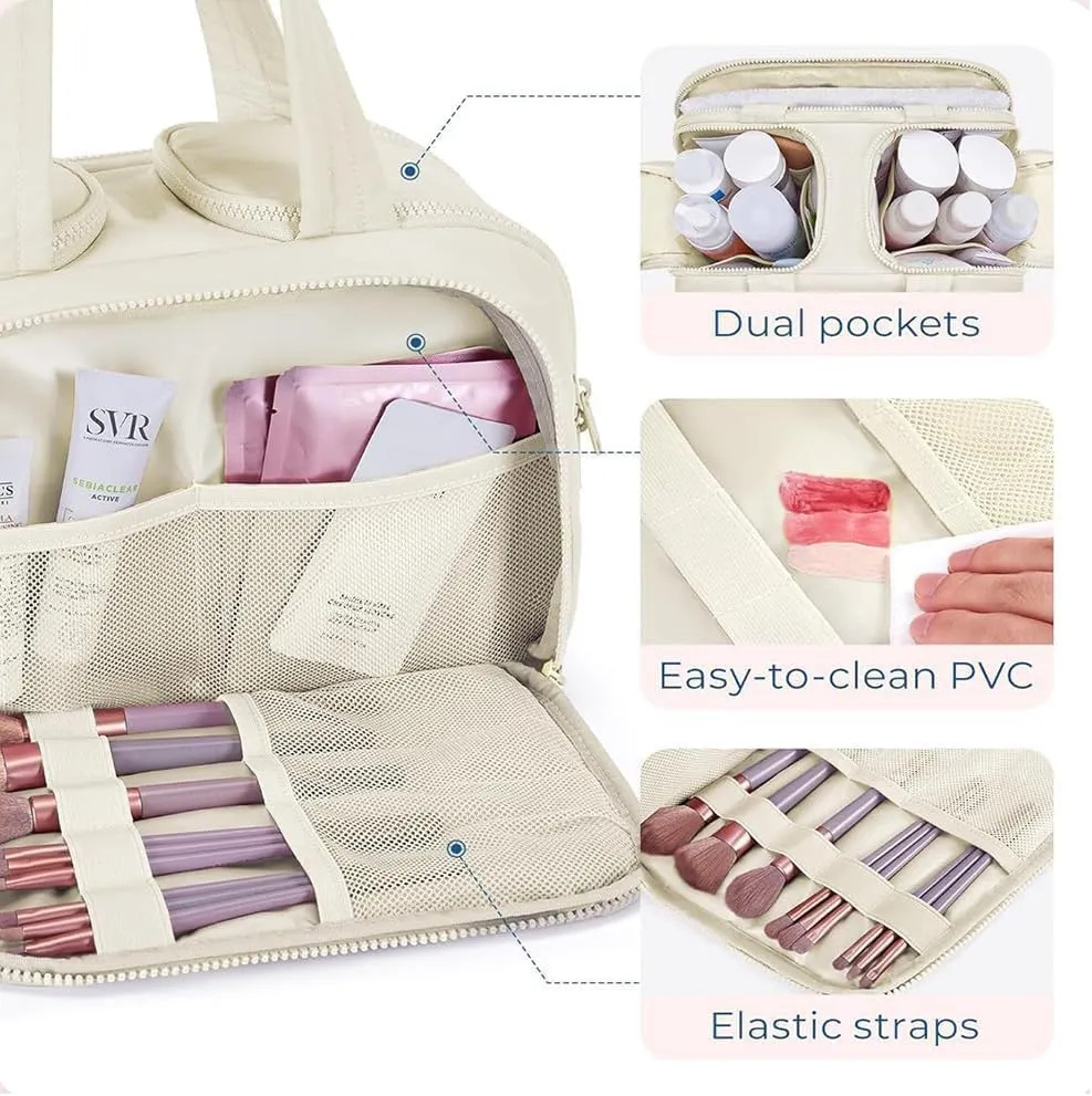 Cureaway Travel Bag, Cureaway Travel Cosmetic Bag, Large Capacity Wide-Open Cosmetic Bags, Waterproof Portable Pouch Open Flat Toiletry Bags, Dry-And-Wet Separation (Pink)