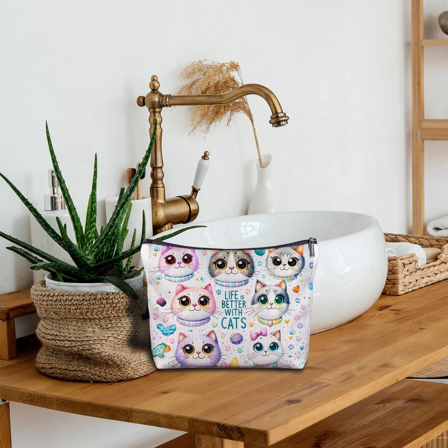 Cute Cat Makeup Bag for Women - Cute Cat Gifts, Cat Cosmetic Bags for Women Small Purse, Cat Travel Cosmetic Bag Zipper for Teens Daughter Sister Bestie
