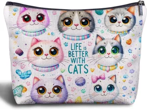 Cute Cat Makeup Bag for Women - Cute Cat Gifts, Cat Cosmetic Bags for Women Small Purse, Cat Travel Cosmetic Bag Zipper for Teens Daughter Sister Bestie