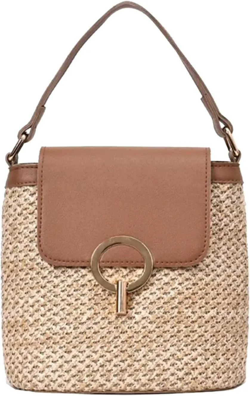 Cute Tote Bags Straw Weave Women Ladies Bucket Handbags Summer Beach Shoulder Bags