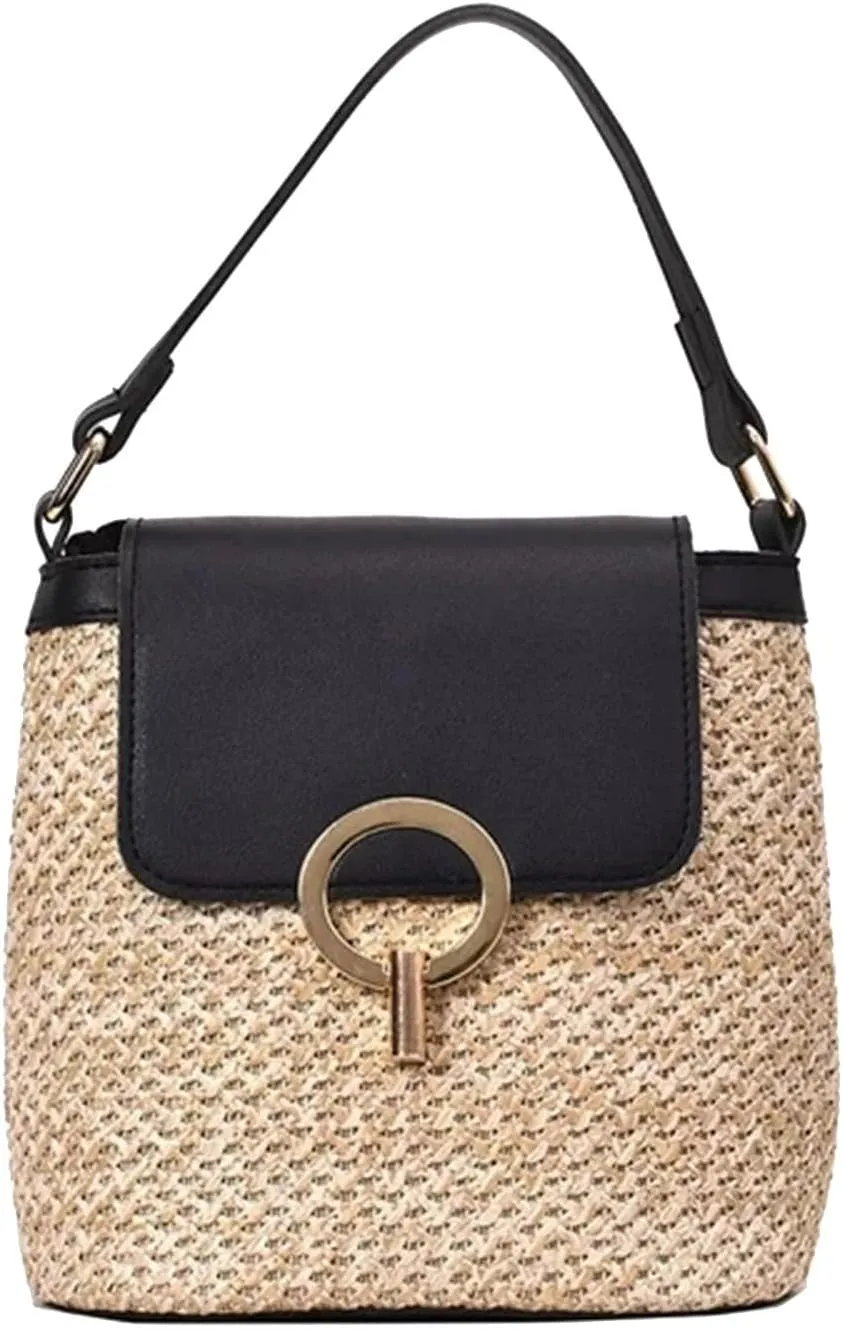 Cute Tote Bags Straw Weave Women Ladies Bucket Handbags Summer Beach Shoulder Bags