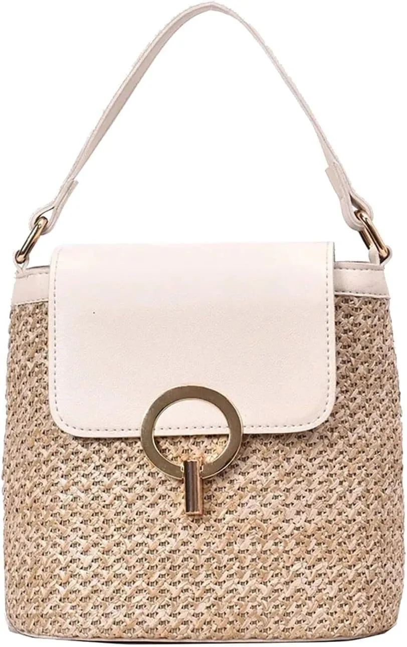 Cute Tote Bags Straw Weave Women Ladies Bucket Handbags Summer Beach Shoulder Bags