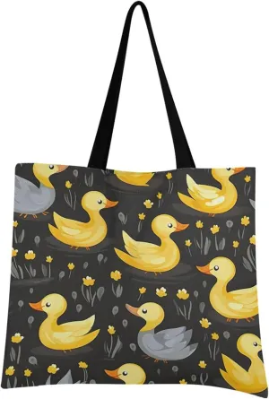 Cute Yellow Duck Tote Bag for Women Canvas Shoulder Handbags Reusable Grocery Bags Large Purse with Inner Pocket 214a7461