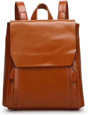 Dayfine Vintage Backpacks for Women Oil Wax Leather Backpack Purse Satchel Bag Knapsack Shoulder Bag Men Casual College Bags-Brown