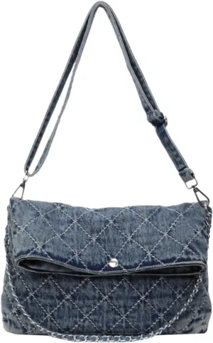 Denim Purse Women Chain Boho Jean Tote Bag Shoulder Quilted Bag Vintage Handbag Casual Crossbody Purse