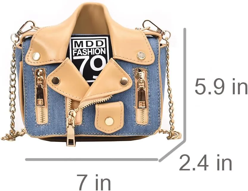 Denim Women Motorcycle Shoulder Crossbody Bags Chain Jacket Bags Messenger Bag Leather Handbags for Girls Purse
