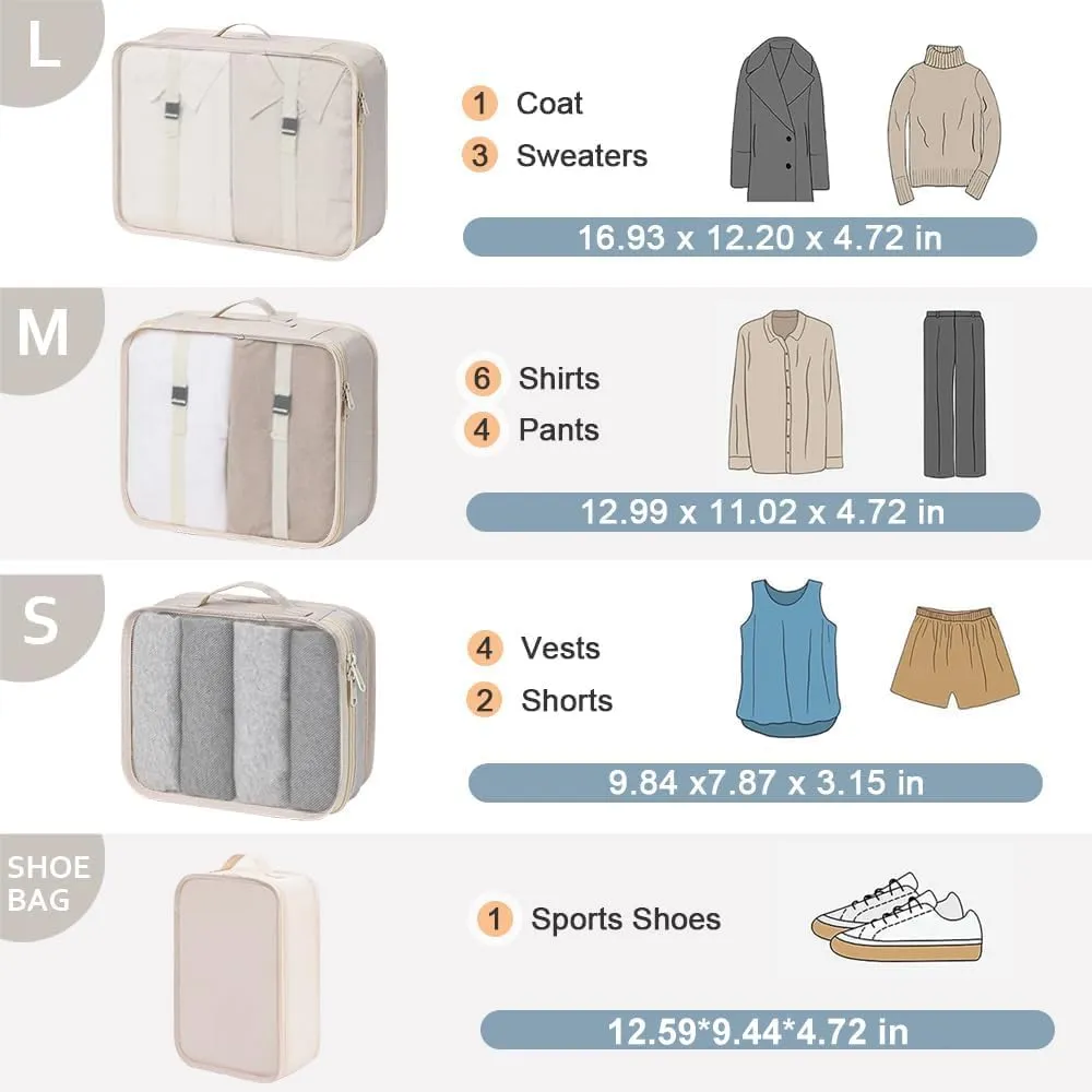 DIMJ Packing Cubes for Travel, Luggage Organizer Bags Foldable Packing Cubes for Suitcase Lightweight Luggage Organizer Travel Must Haves (Beige)
