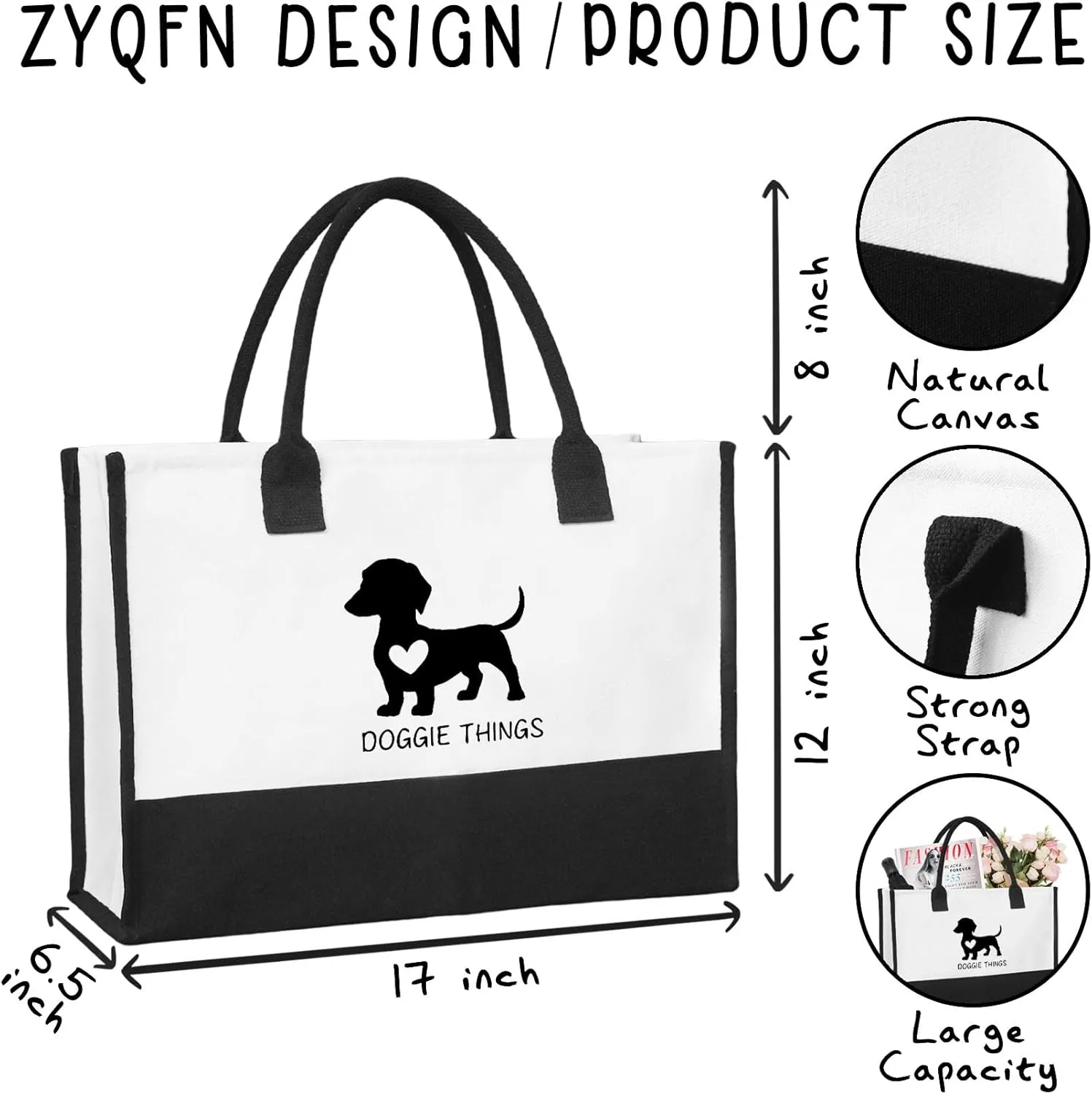 Doggie Things Canvas Tote Bag Canvas Beach Bag for Women,Dog Lovers Gifts for Women,Birthday Christmas Cute Gifts.