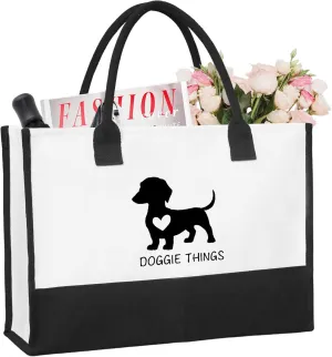 Doggie Things Canvas Tote Bag Canvas Beach Bag for Women,Dog Lovers Gifts for Women,Birthday Christmas Cute Gifts.