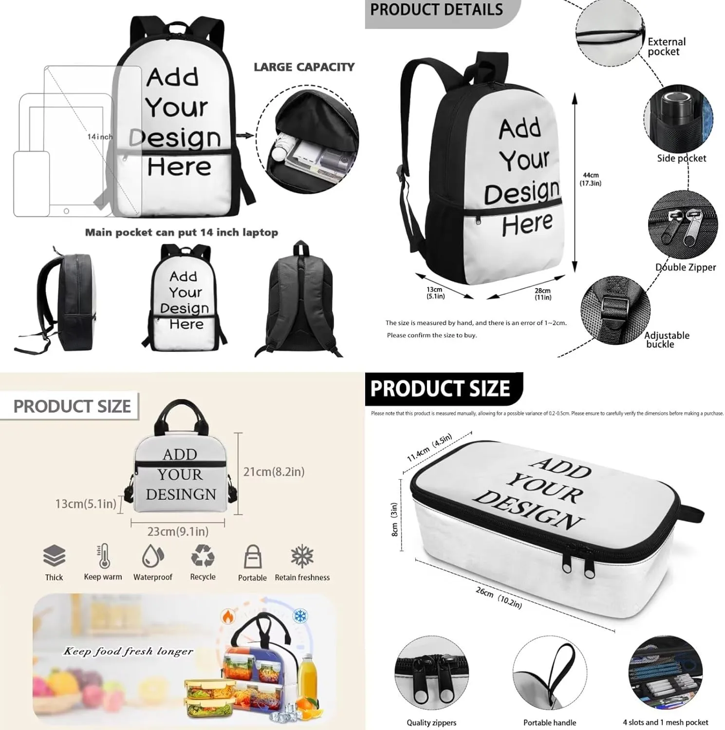 Dolyues Custom Backpack for Girls with Lunch Box Personality 17-inch School Bag Set, Ideal Backpack for Kids Ages 10-12, Practical Kids Bookbag