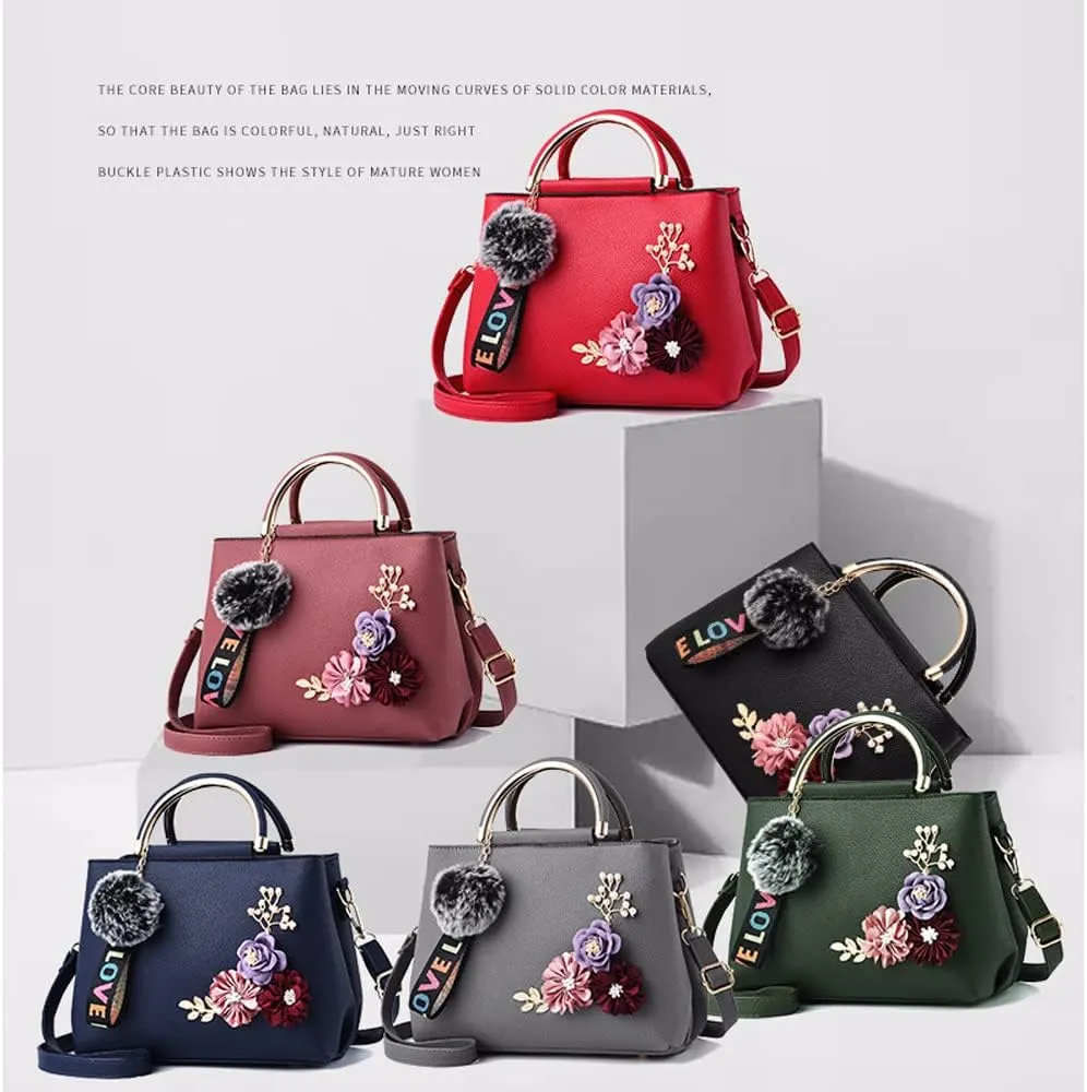 Downupdown 3D Floral Satchel Bag Womens Handbags Faux Leather Medium Tote Bags Top Handle Handbag Crossbody Bag Shoulder Bag