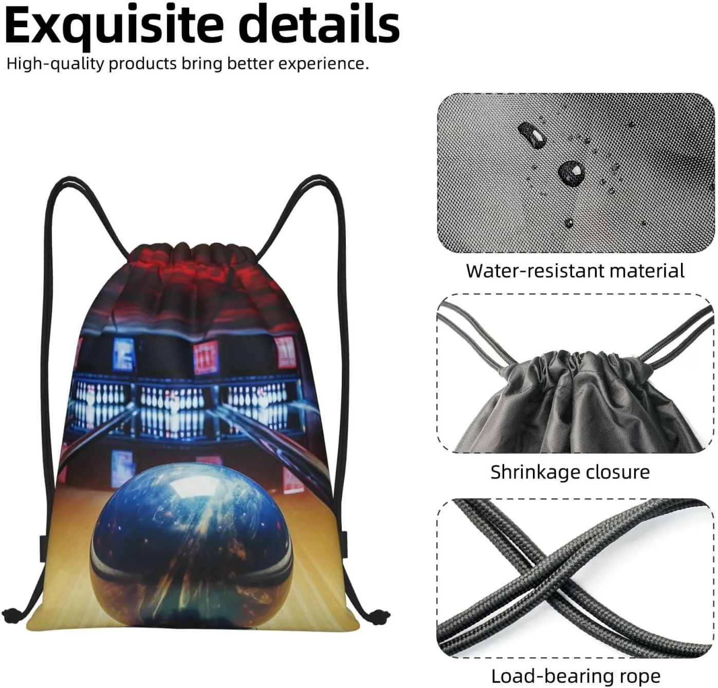 Drawstring Backpack Waterproof String Bag Bowling Sport Gym Sackpack Lightweight Cinch Bag