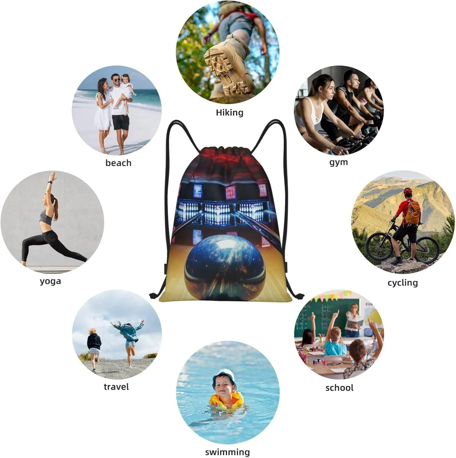 Drawstring Backpack Waterproof String Bag Bowling Sport Gym Sackpack Lightweight Cinch Bag