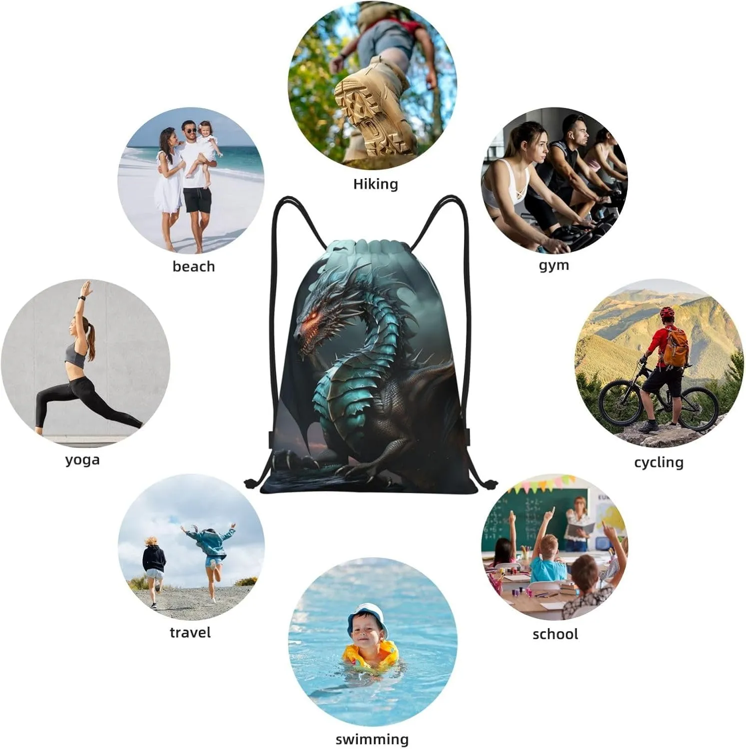 Drawstring Backpack Waterproof String Bag Cool Dragon Sport Gym Sackpack Lightweight Cinch Bag