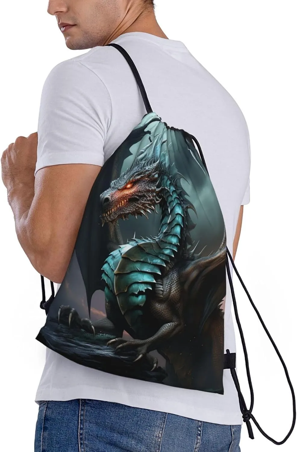 Drawstring Backpack Waterproof String Bag Cool Dragon Sport Gym Sackpack Lightweight Cinch Bag