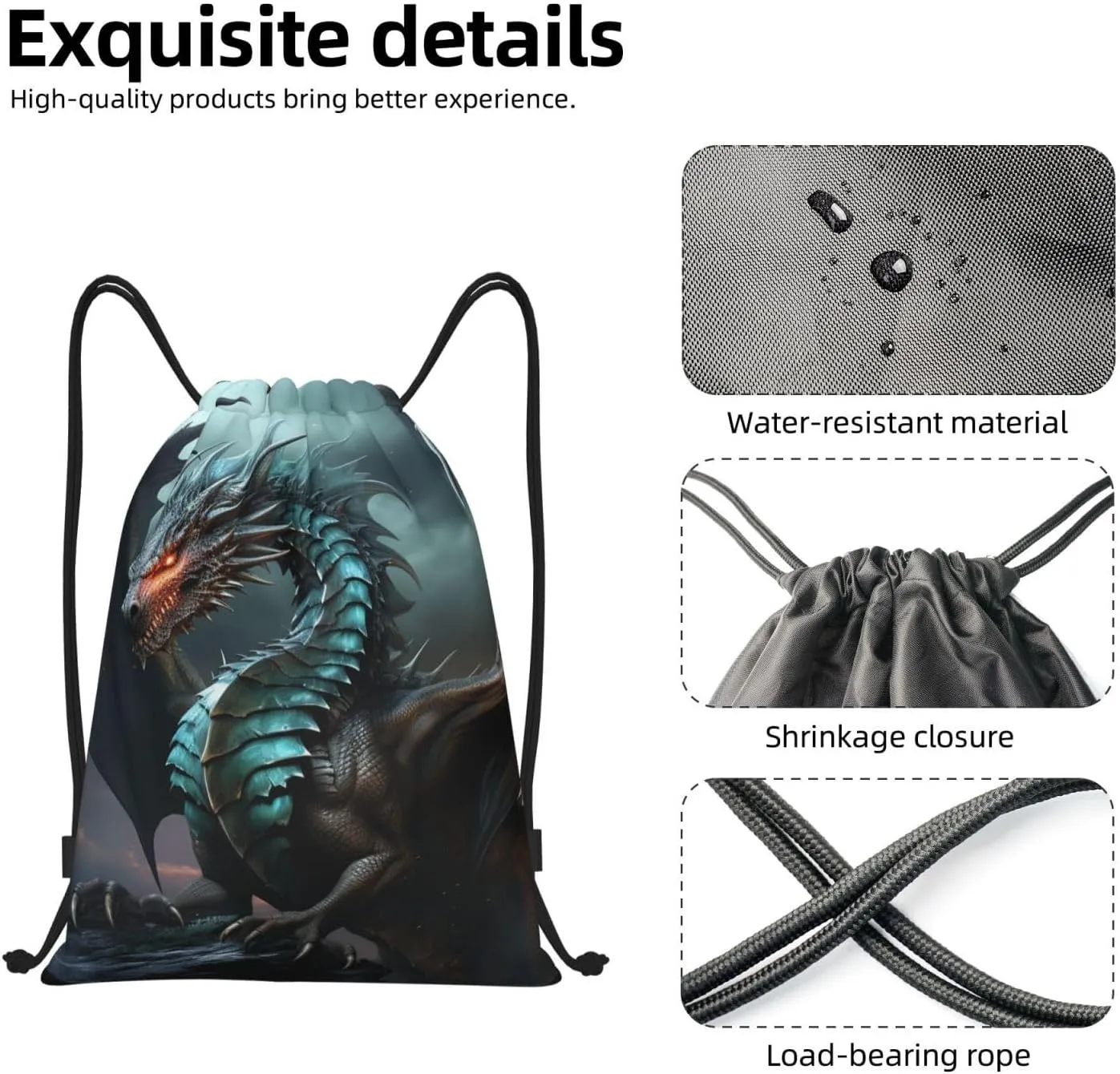 Drawstring Backpack Waterproof String Bag Cool Dragon Sport Gym Sackpack Lightweight Cinch Bag