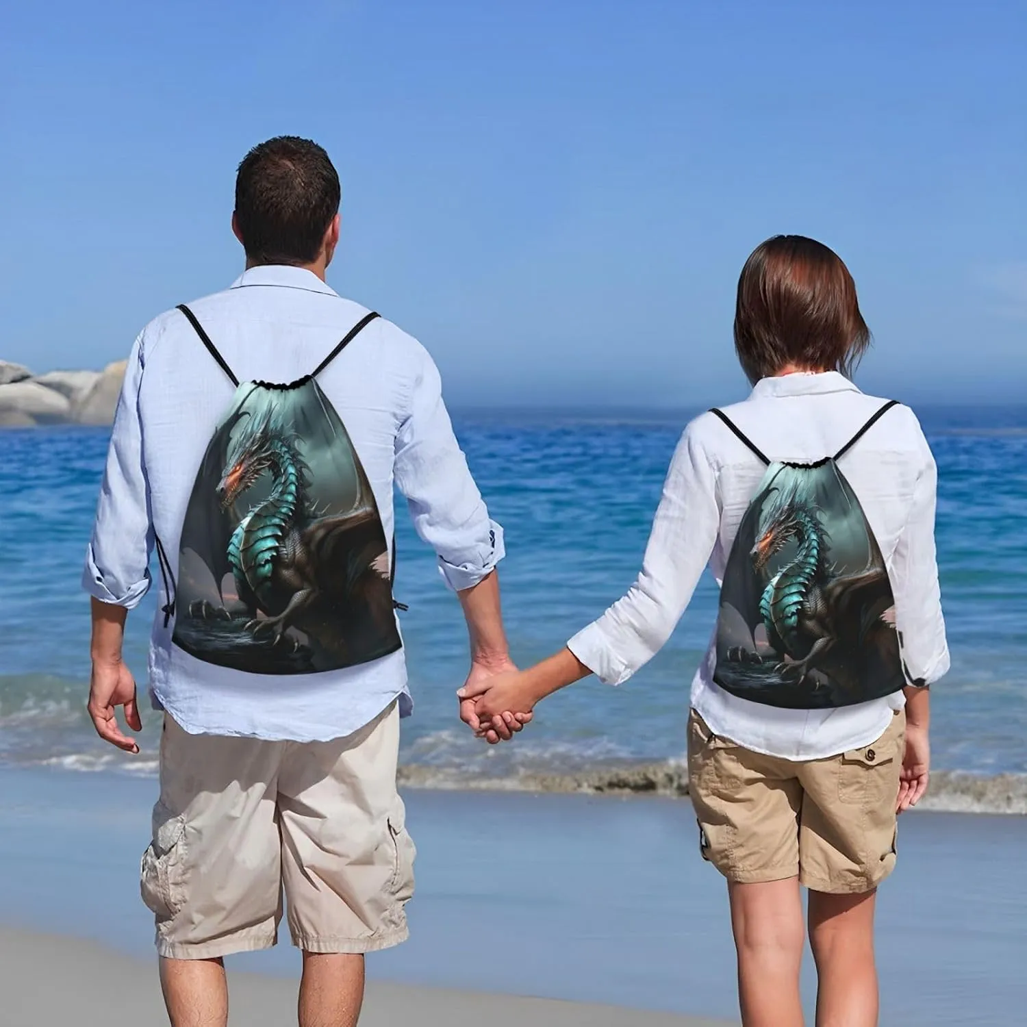 Drawstring Backpack Waterproof String Bag Cool Dragon Sport Gym Sackpack Lightweight Cinch Bag