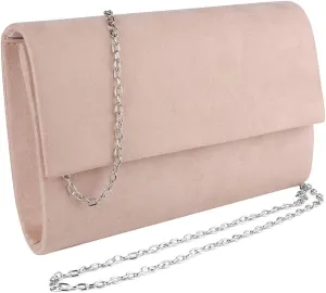 eBigValue Women's Evening Clutch Purse Elegant Suede Handbag with Detachable Chain Strap for Weddings, Cocktail Parties, For Girls