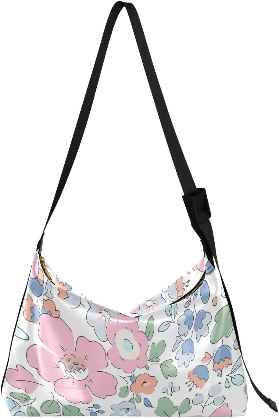 Elegant Floral Small Leather Hobo Purses for Women Large Purses Cartoon Floral Print Crossbody Hobo Purse