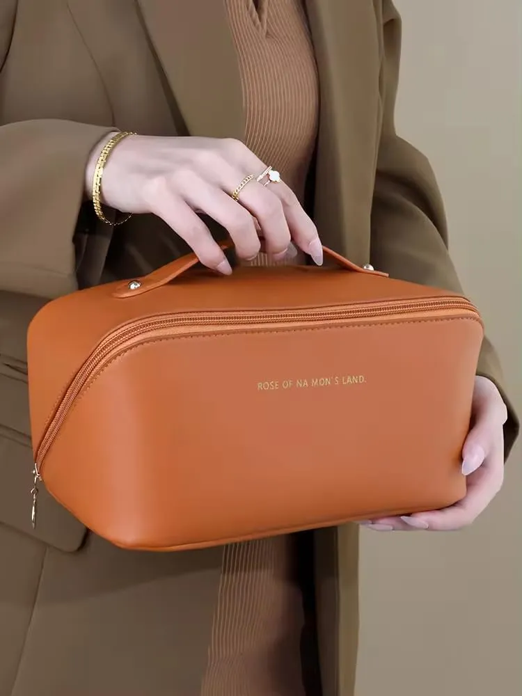 ELNORA Premium Travel Makeup Bag, Stylish,Compact Organizer for Cosmetics & Beauty Essentials. Waterpoof, Spacious interior with compartments and Handle.