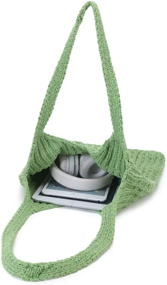 ENBEI Handmade Crochet Shoulder Bag for Women, Foldable and Lightweight Polyester Tote, Stylish & Practical Travel Purse