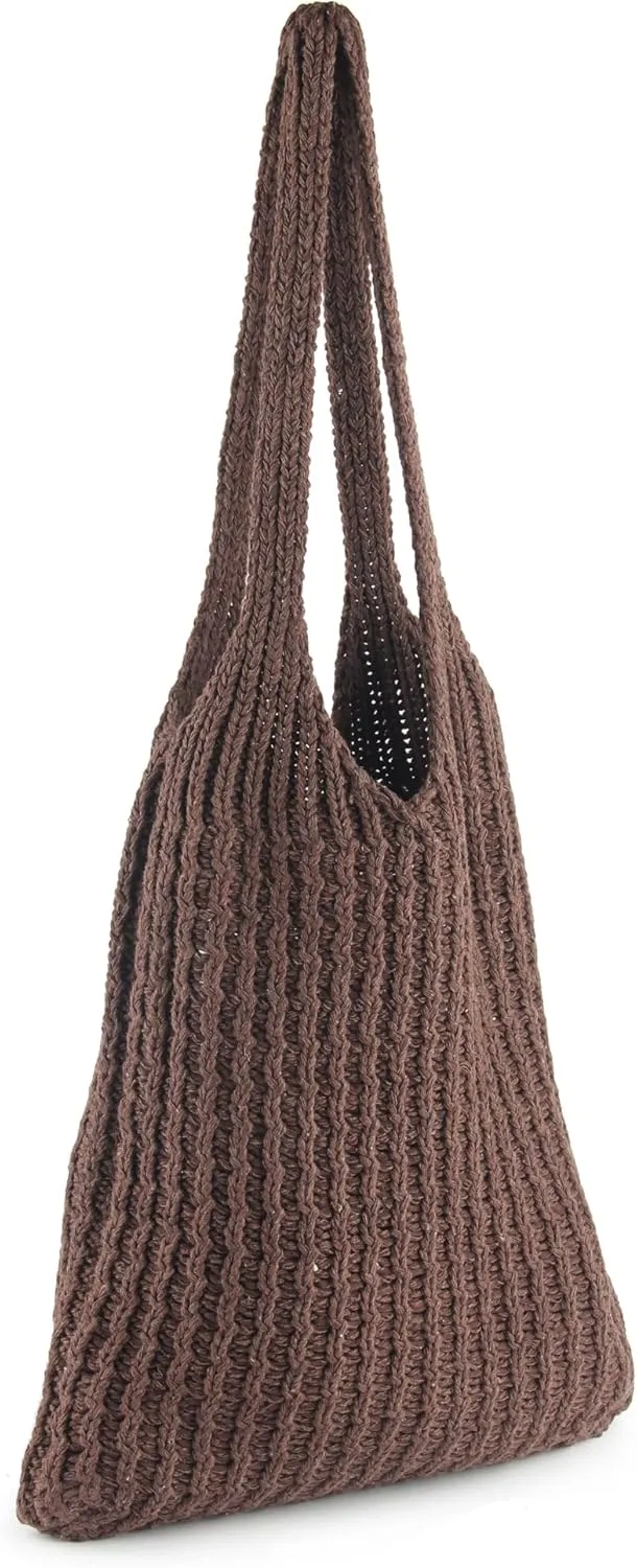 ENBEI Handmade Crochet Shoulder Bag for Women, Foldable and Lightweight Polyester Tote, Stylish & Practical Travel Purse