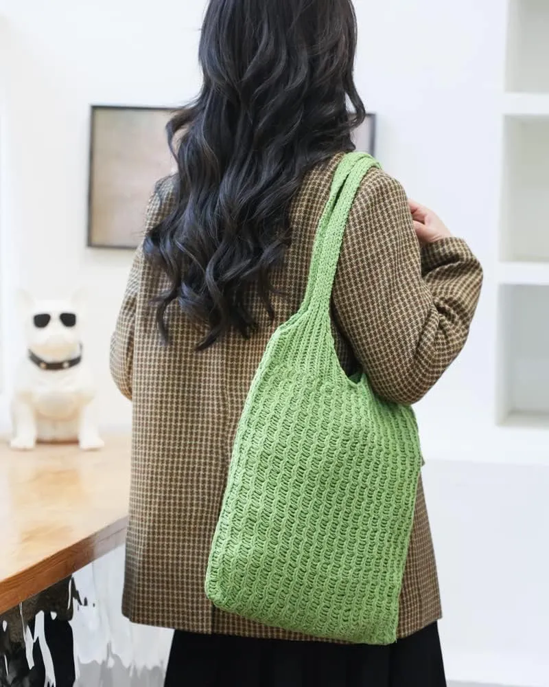 ENBEI Handmade Crochet Shoulder Bag for Women, Foldable and Lightweight Polyester Tote, Stylish & Practical Travel Purse