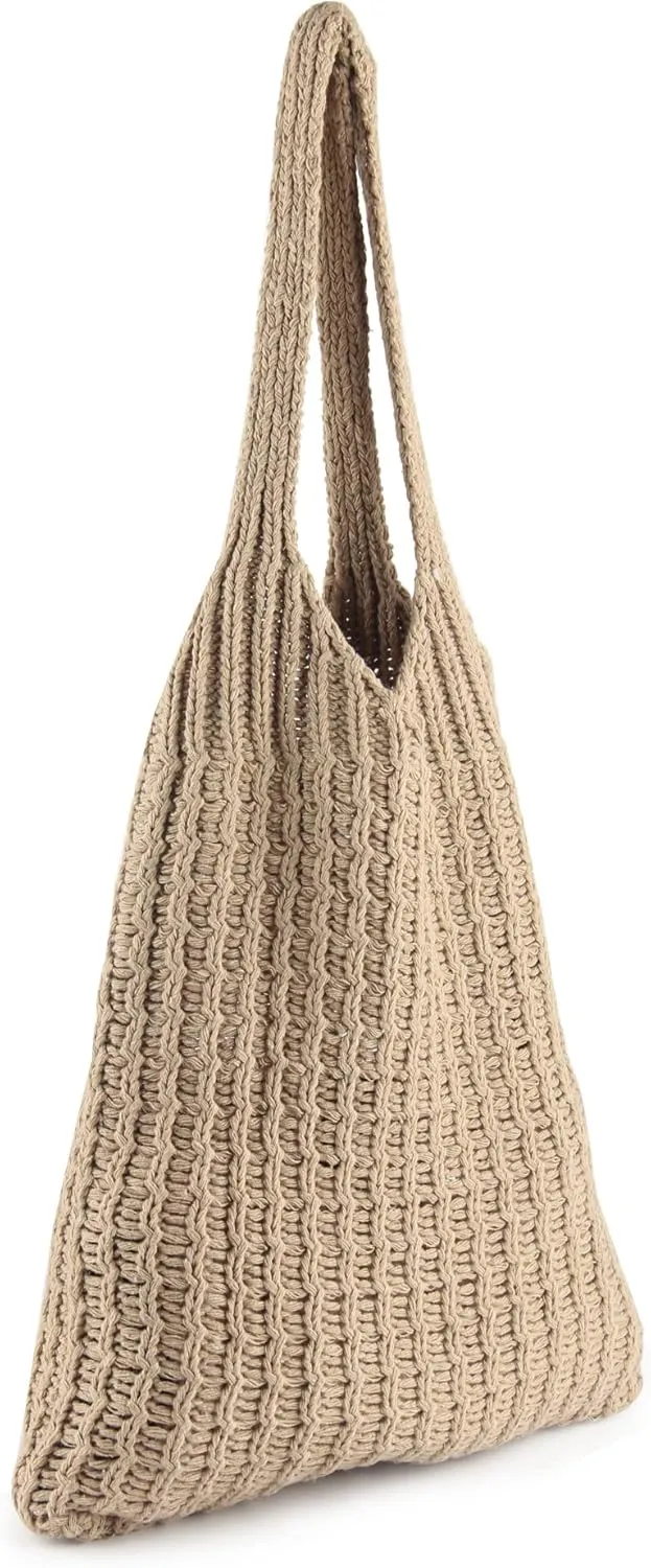 ENBEI Handmade Crochet Shoulder Bag for Women, Foldable and Lightweight Polyester Tote, Stylish & Practical Travel Purse