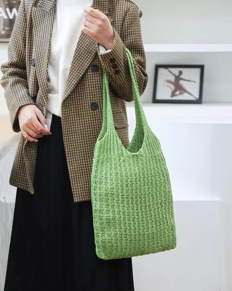 ENBEI Handmade Crochet Shoulder Bag for Women, Foldable and Lightweight Polyester Tote, Stylish & Practical Travel Purse