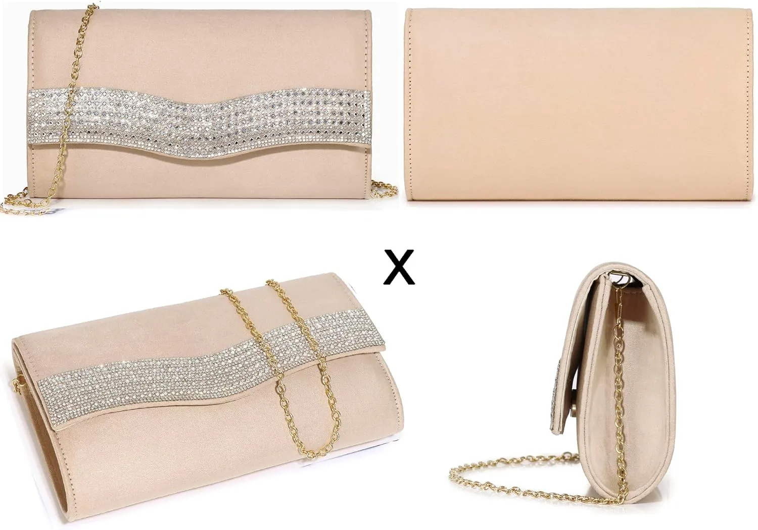 Evening Handbags for Women Rhinestone Clutch Purse for Wedding Party Prom Faux Suede Envelope Shoulder Bag