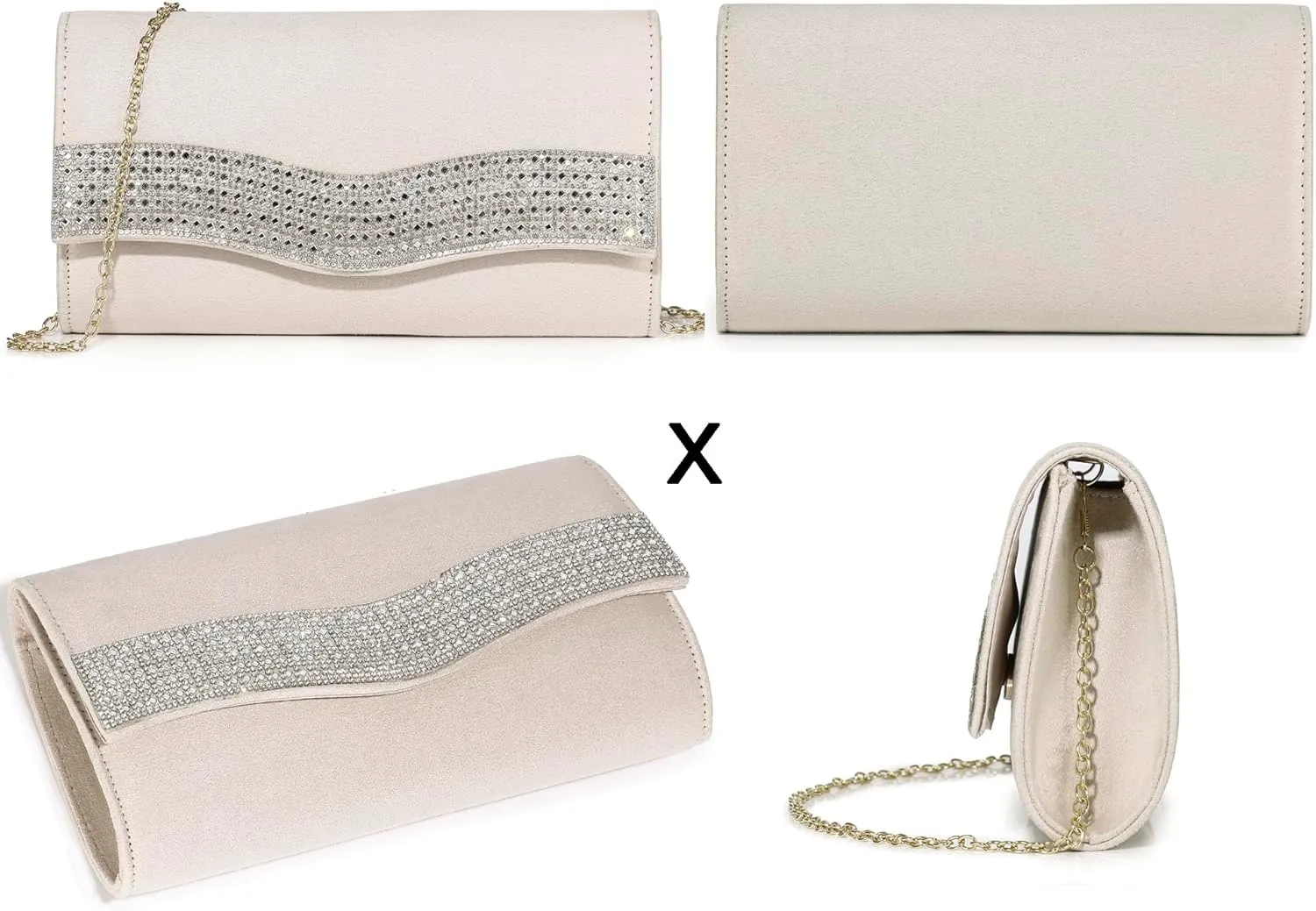 Evening Handbags for Women Rhinestone Clutch Purse for Wedding Party Prom Faux Suede Envelope Shoulder Bag