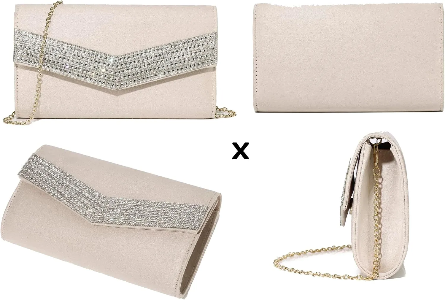 Evening Handbags for Women Rhinestone Clutch Purse for Wedding Party Prom Faux Suede Envelope Shoulder Bag