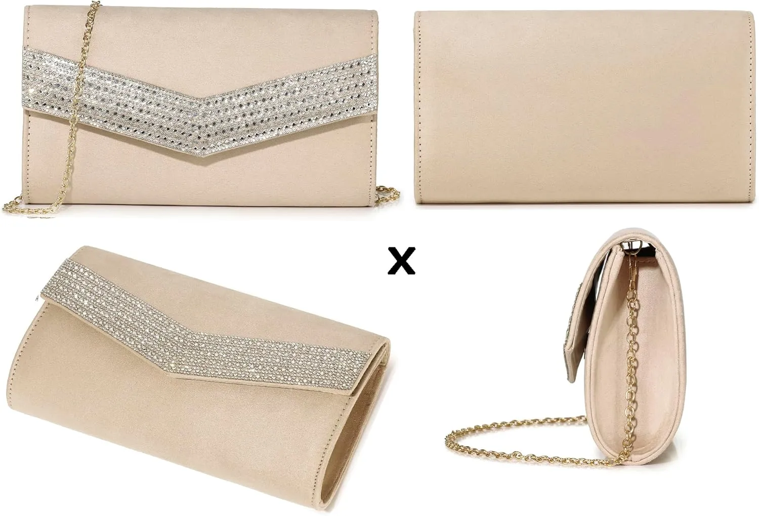 Evening Handbags for Women Rhinestone Clutch Purse for Wedding Party Prom Faux Suede Envelope Shoulder Bag