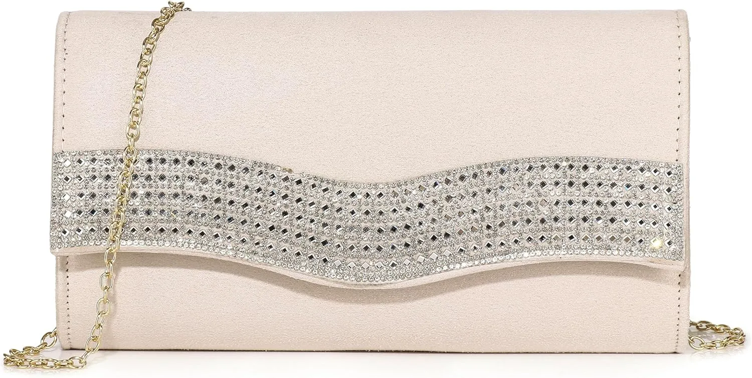 Evening Handbags for Women Rhinestone Clutch Purse for Wedding Party Prom Faux Suede Envelope Shoulder Bag