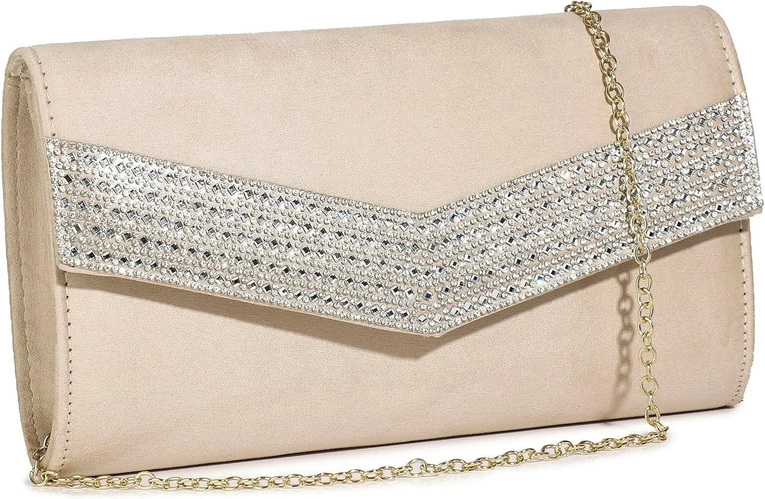 Evening Handbags for Women Rhinestone Clutch Purse for Wedding Party Prom Faux Suede Envelope Shoulder Bag