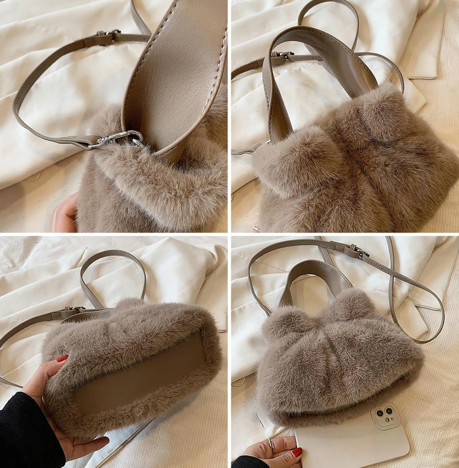 Faux Fur Bucket Bags for Women Fuzzy Crossbody Purses for Women Slouchy Shoulder Bag Retro Hobo Bag Handbag Purse Trendy