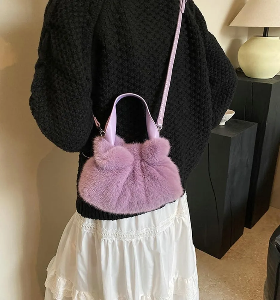 Faux Fur Bucket Bags for Women Fuzzy Crossbody Purses for Women Slouchy Shoulder Bag Retro Hobo Bag Handbag Purse Trendy