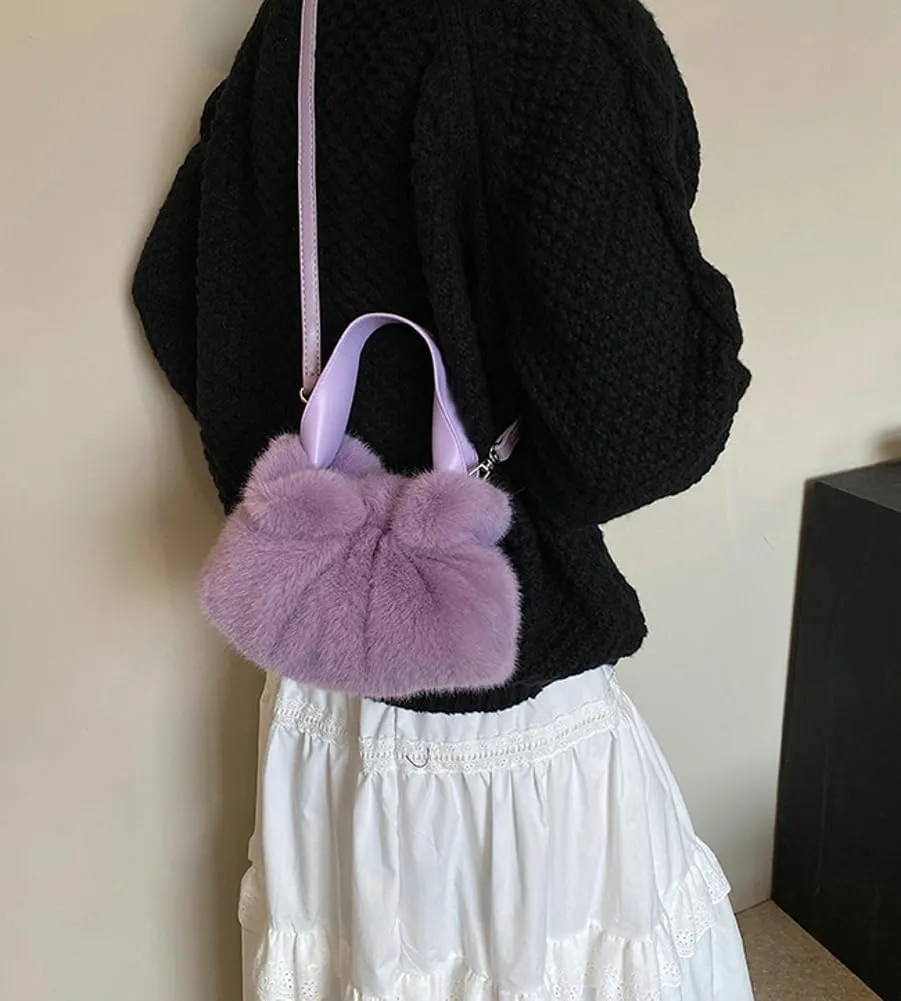 Faux Fur Bucket Bags for Women Fuzzy Crossbody Purses for Women Slouchy Shoulder Bag Retro Hobo Bag Handbag Purse Trendy