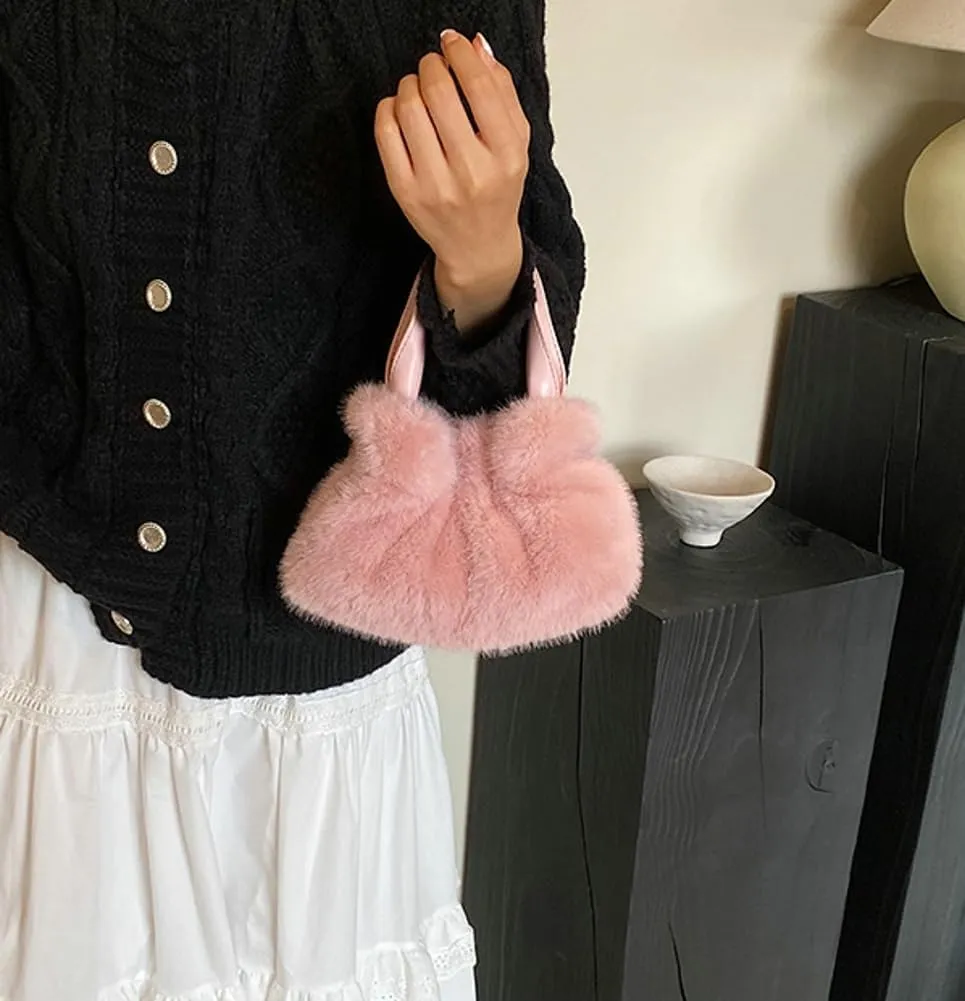 Faux Fur Bucket Bags for Women Fuzzy Crossbody Purses for Women Slouchy Shoulder Bag Retro Hobo Bag Handbag Purse Trendy