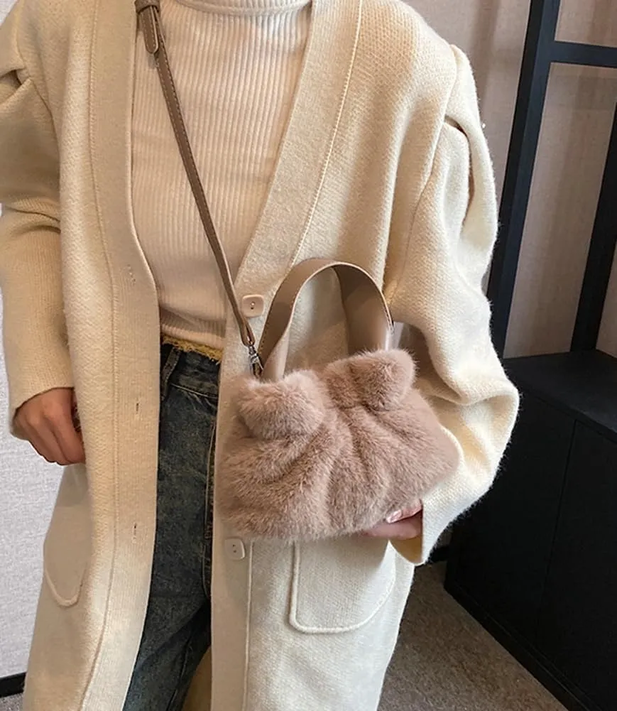 Faux Fur Bucket Bags for Women Fuzzy Crossbody Purses for Women Slouchy Shoulder Bag Retro Hobo Bag Handbag Purse Trendy