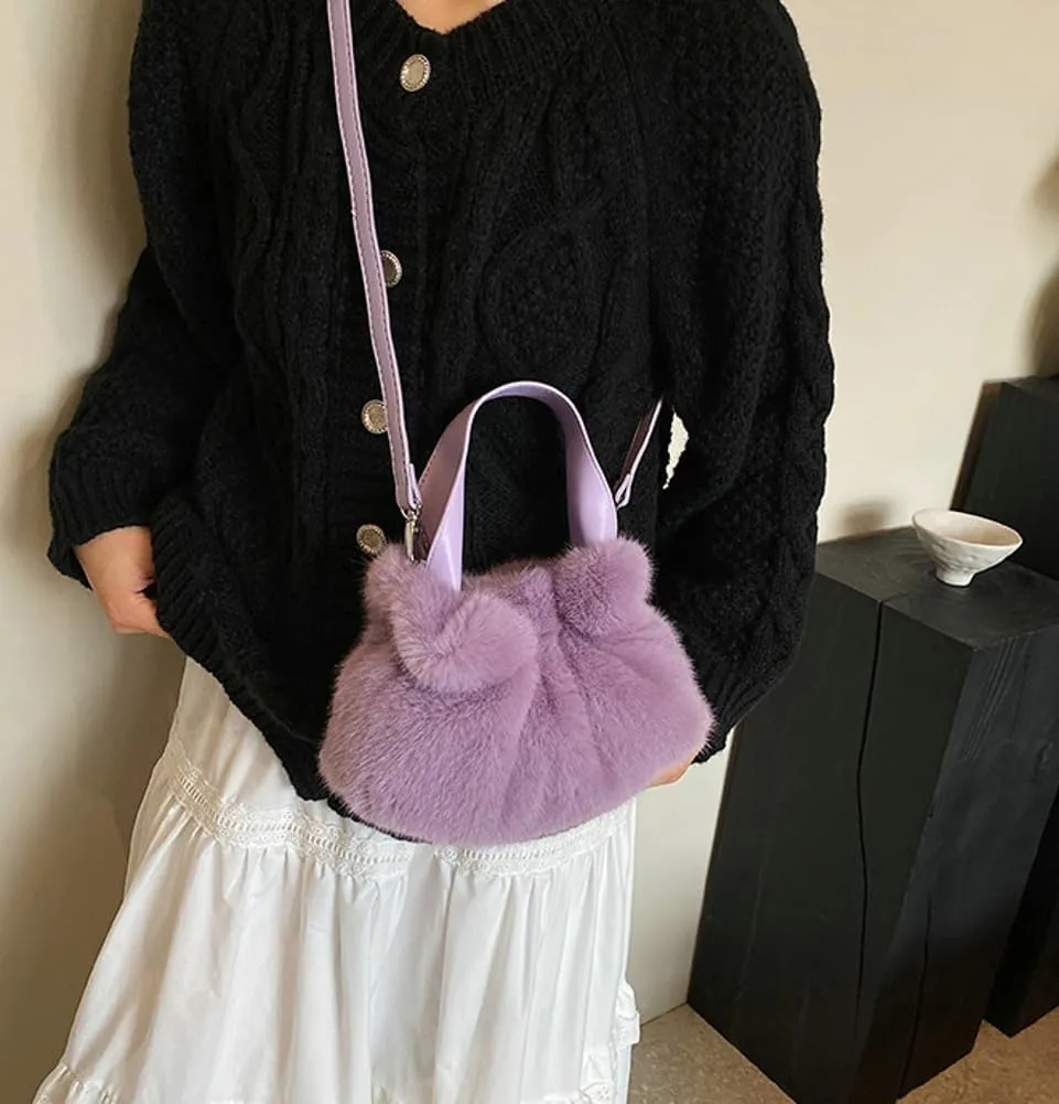 Faux Fur Bucket Bags for Women Fuzzy Crossbody Purses for Women Slouchy Shoulder Bag Retro Hobo Bag Handbag Purse Trendy