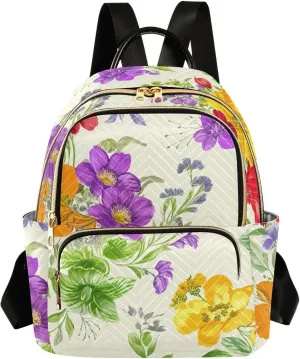 Flowers Lush Gorgeous Beige Backpack Purse for Women Fashion Small Mini Daypack Purse for Lady Anti-theft Shoulder Bag Back Pack Handbag Lady Purse