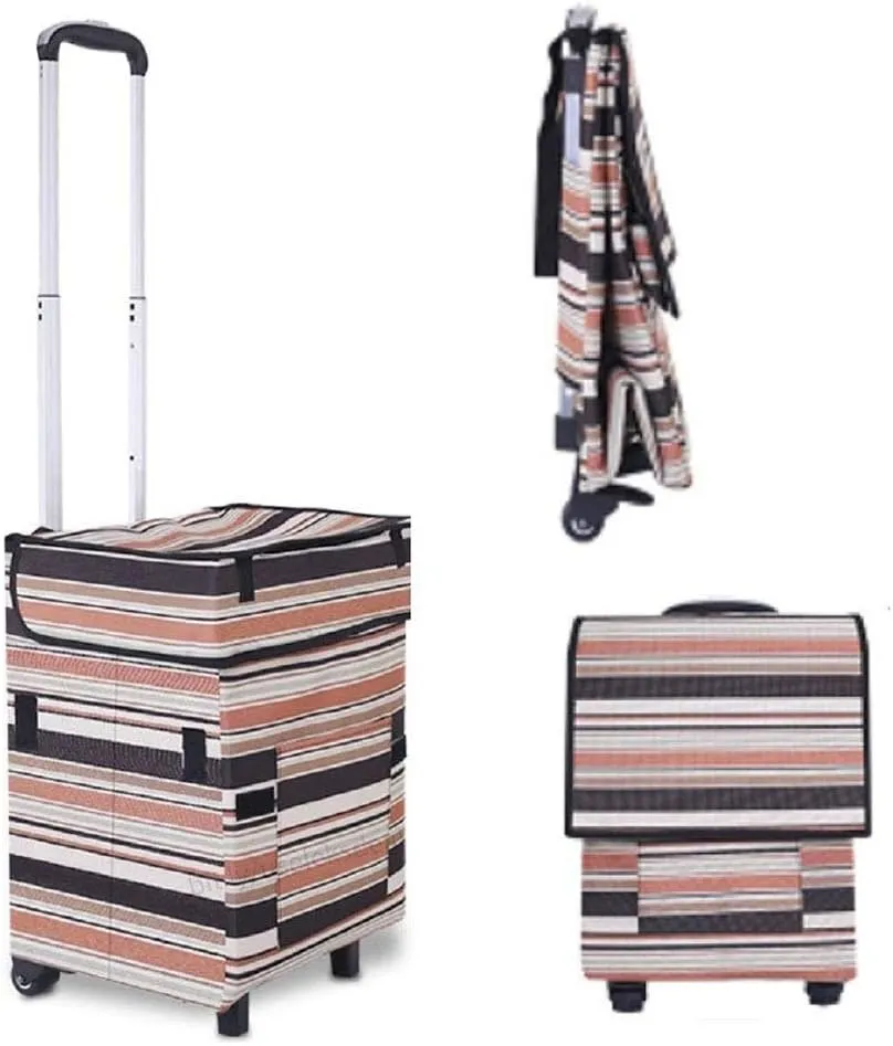 Foldable Trolley Shopping Bag-Waterproof Folding Practical Cart with Telescopic Handles and Wheels Travel Vacation Camping Beach Picnic Laundry Luggage