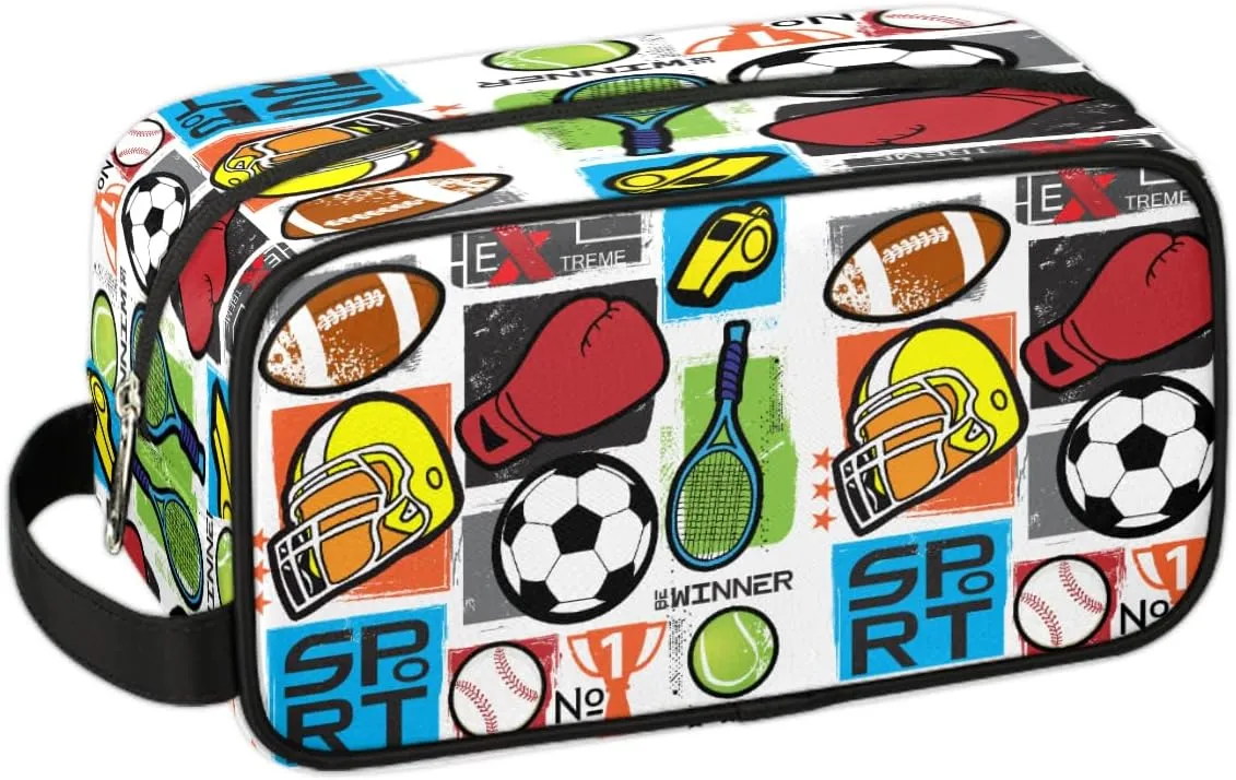 Football Baseball Travel Toiletry Bag for Boys, Waterproof Hanging Dopp Kit with Large Capacity for Men, Shaving Bag for Travel,Sports Shower