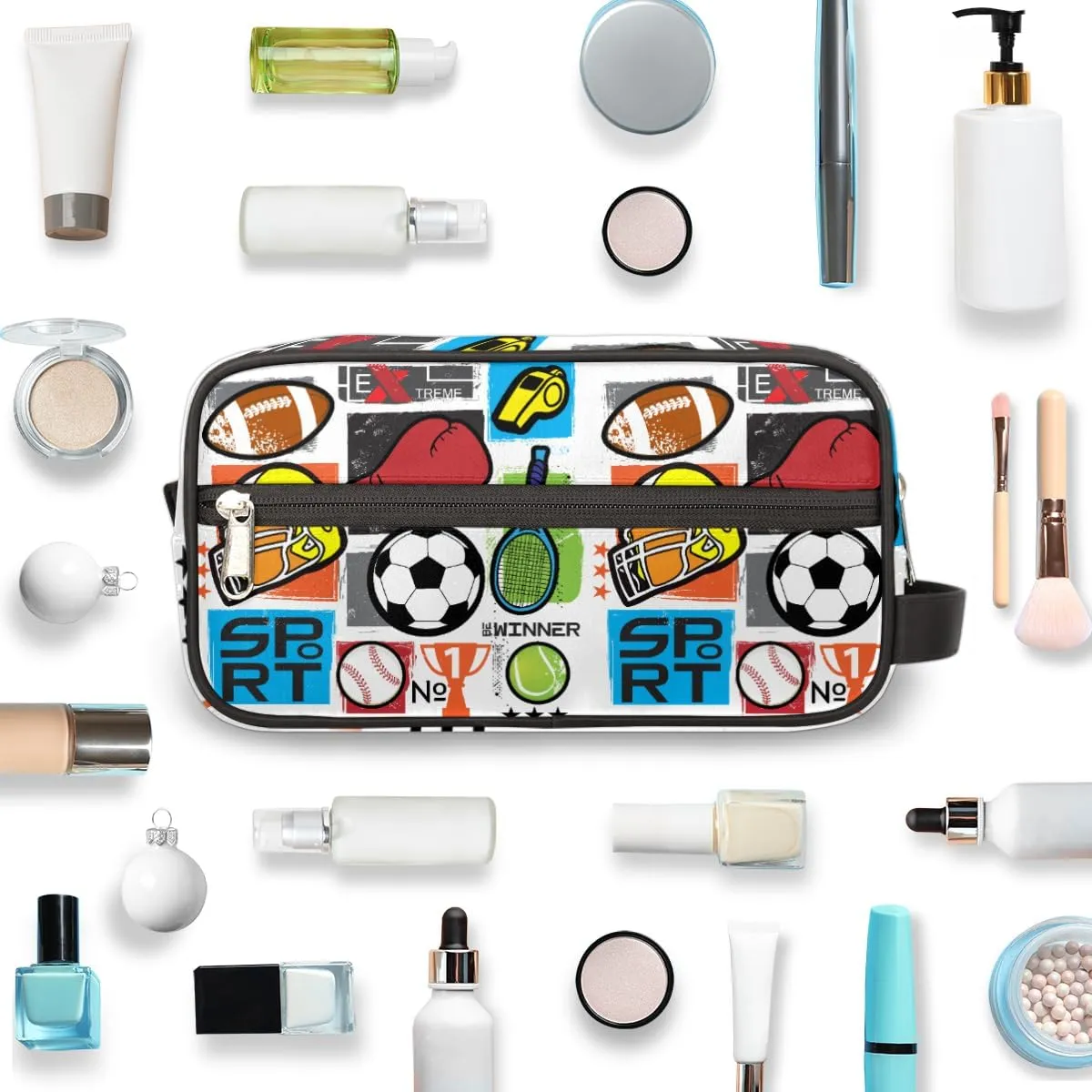 Football Baseball Travel Toiletry Bag for Boys, Waterproof Hanging Dopp Kit with Large Capacity for Men, Shaving Bag for Travel,Sports Shower